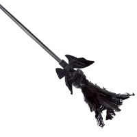  Αποκριάτικο αξεσουάρ σκούπα μάγισσας μαύρη με φτερά και φιόγκο 