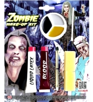  Αποκριάτικο μακιγιάζ Zombie με υγρό λάτεξ , αίμα, 3 χρώματα και σφουγγαράκια 
